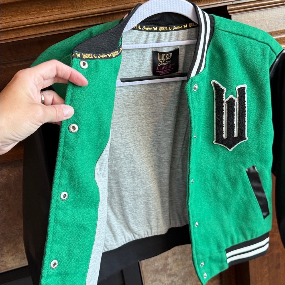 Justice kids Wicked Varsity Bomber Jacket faux leather kids size Small 7/8 - Picture 3 of 9